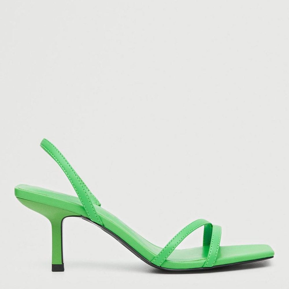MANGO Green Triangle Heels Strappy Sandals Square Toe Size 9